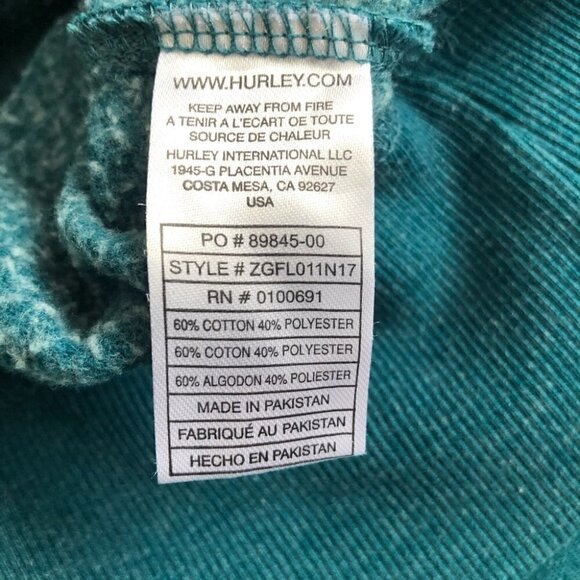 Hurley Crew Neck  Heathered Teal Adult Small - Picture 6 of 8